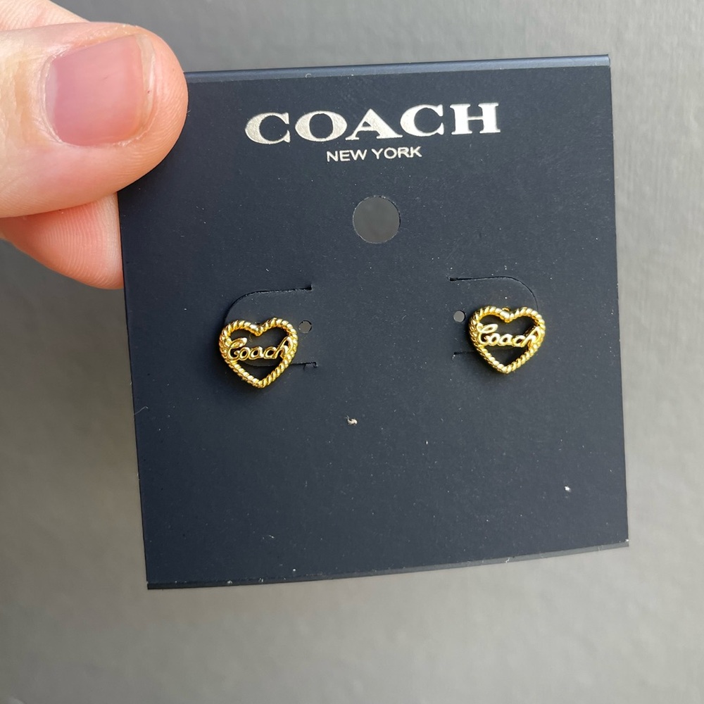 Coach Gold Heart Logo Stud Earrings